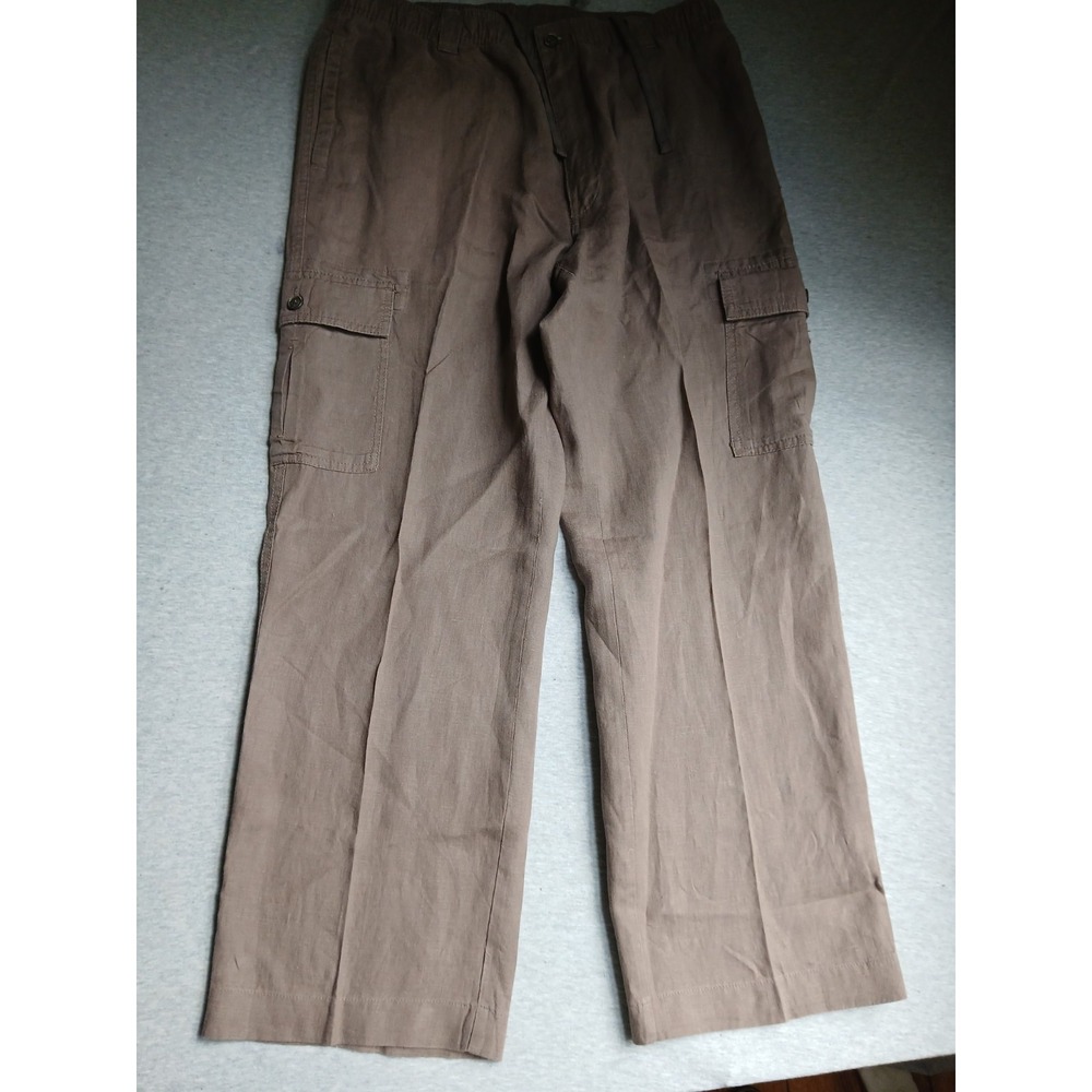Caribbean Pants 34 Men  100 Linen Pull On Cargo Beach Resort Relaxed Fit Preppy